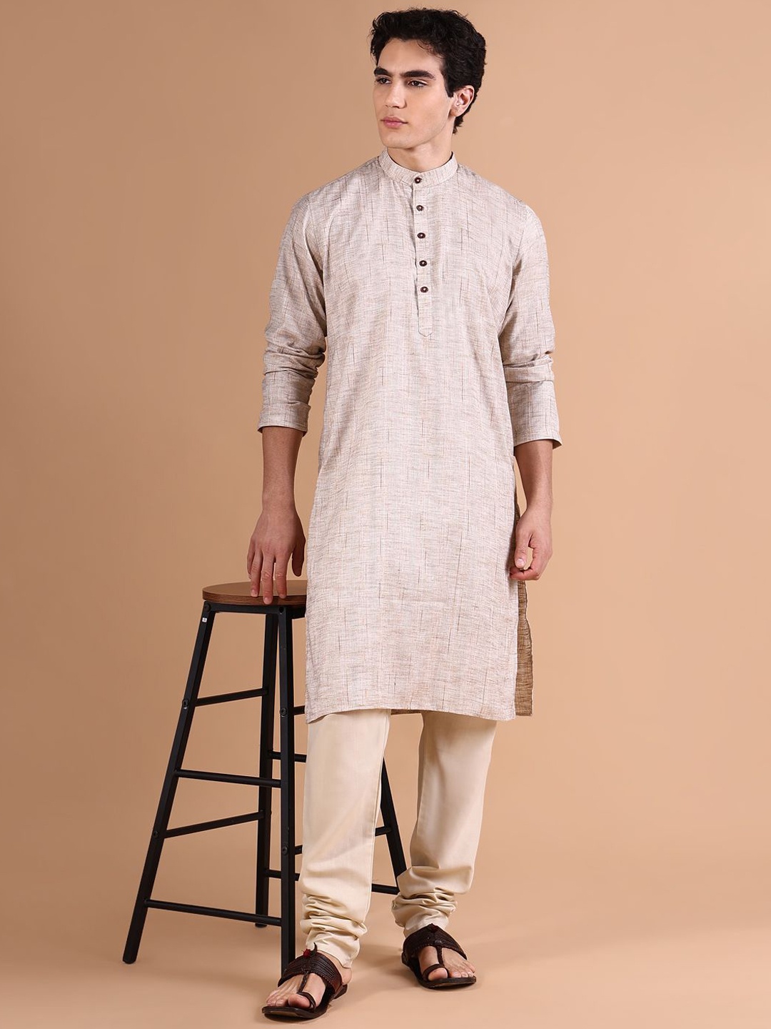 

SHOWOFF Geometric Printed Straight Kurta with Trousers, Beige