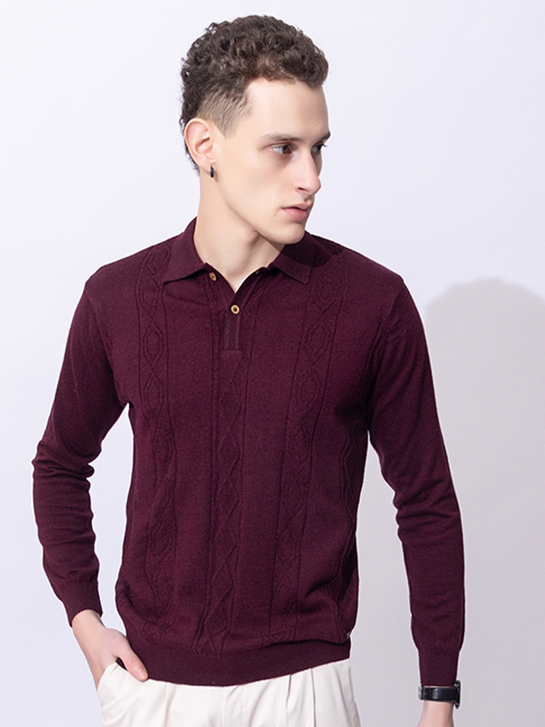 

ARMISTO Men Merino Wool Polo T-shirt, Burgundy