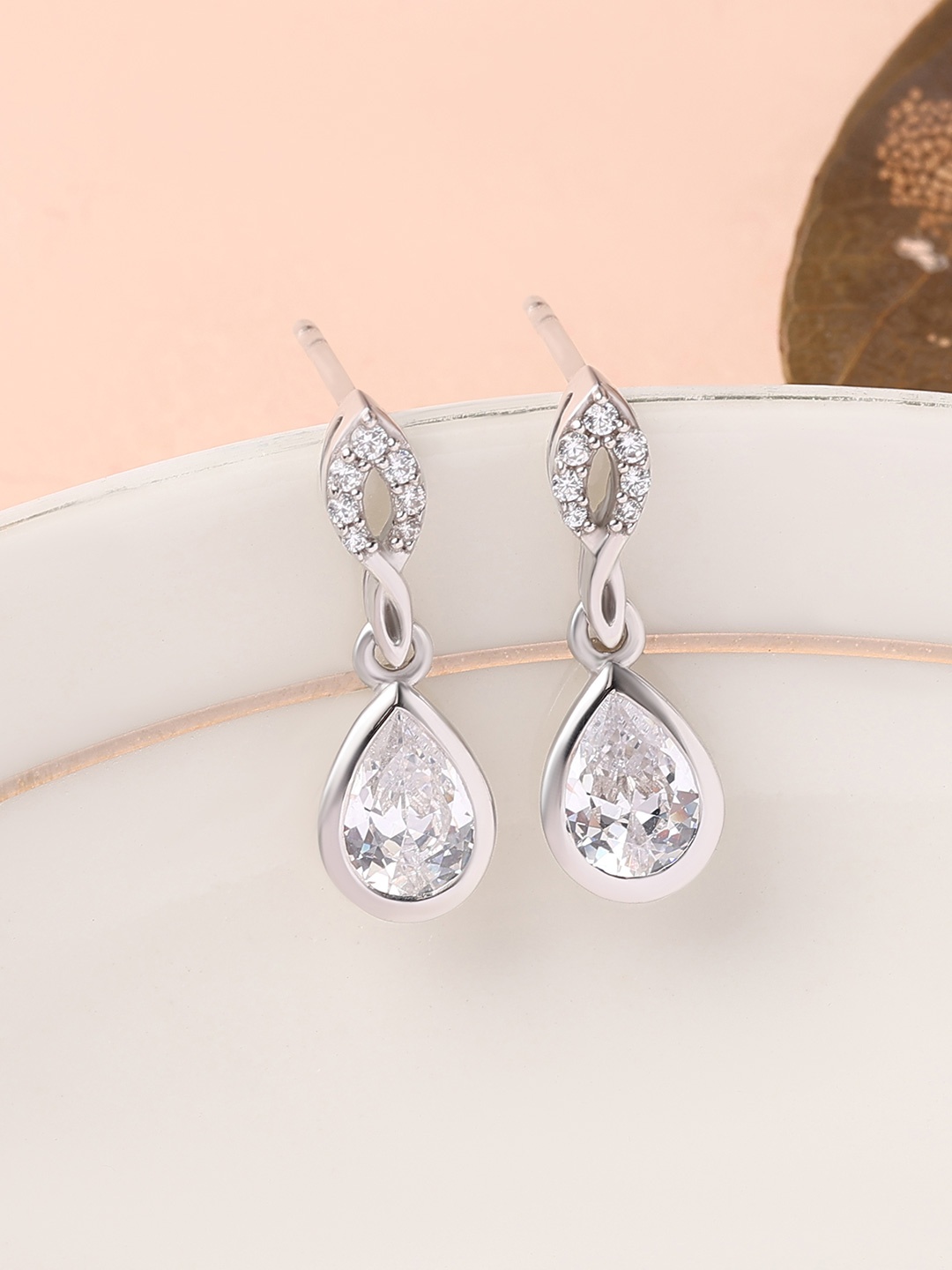 

Ornate Jewels 925 Sterling Silver American Diamond Drop Earrings, White