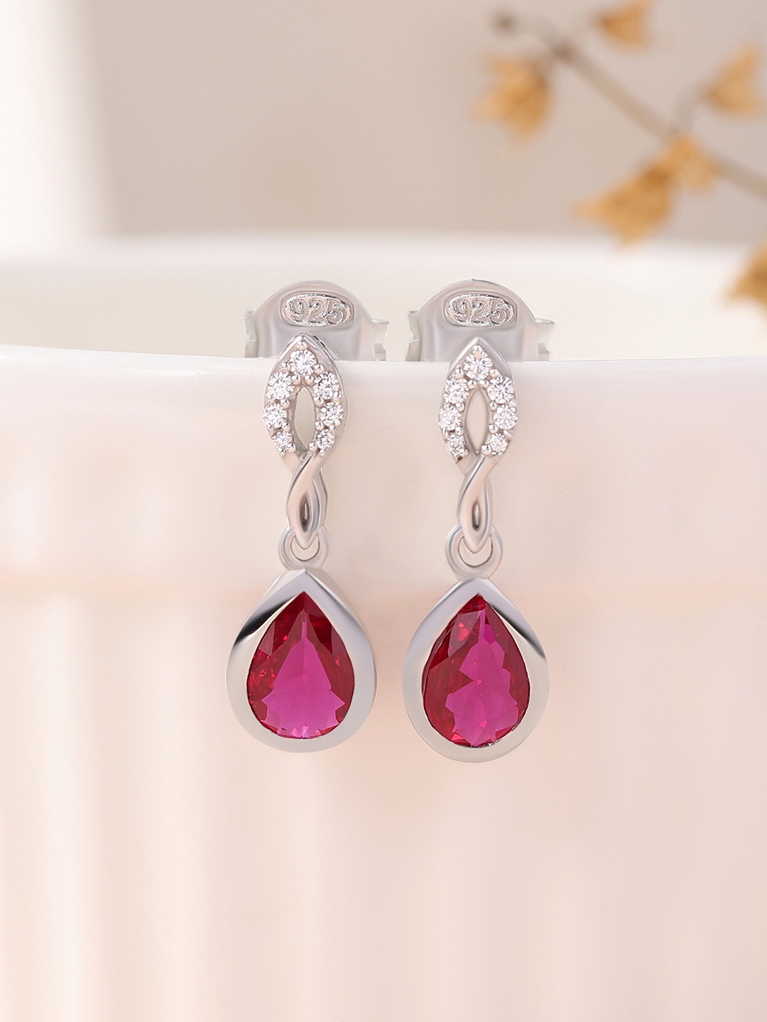 

Ornate Jewels 925 Sterling Silver Drop Earrings, Red