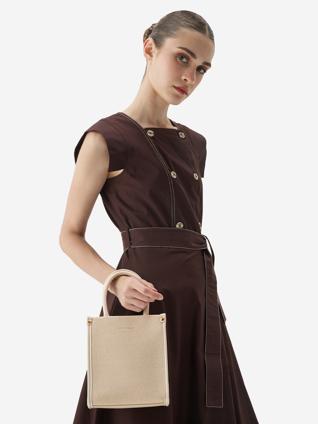 

PACO MADAMO Women Small Tote Bag with Detachable crossbody strap, Cream