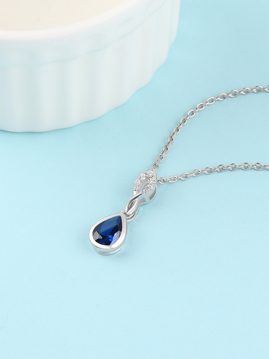 

Ornate Jewels 925 Sterling Silver Rhodium- Plated AD Stone Studded Pendant Chain