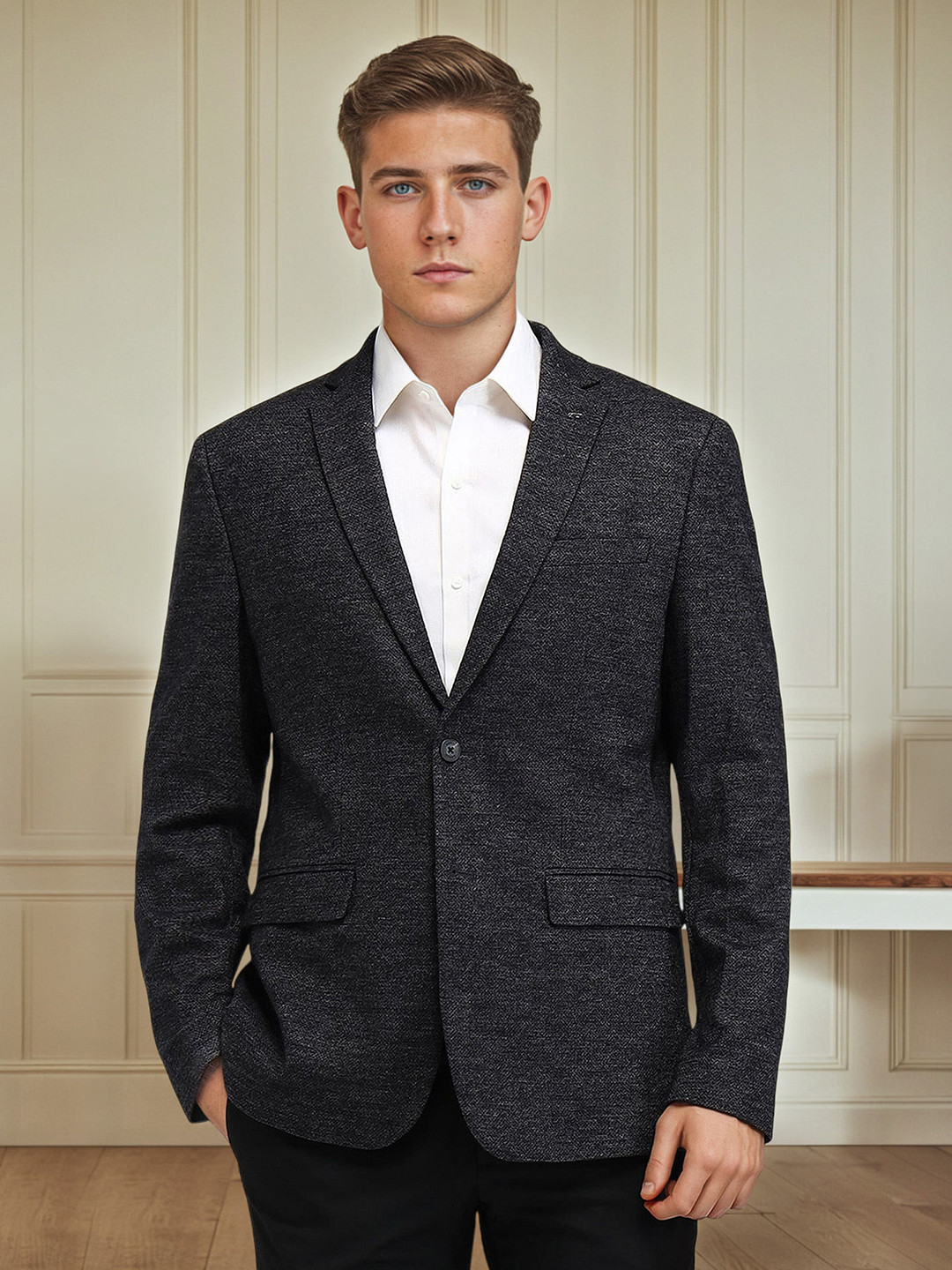 

Arrow Self Design Grey Long Sleeves Single Breasted Formal Blazers