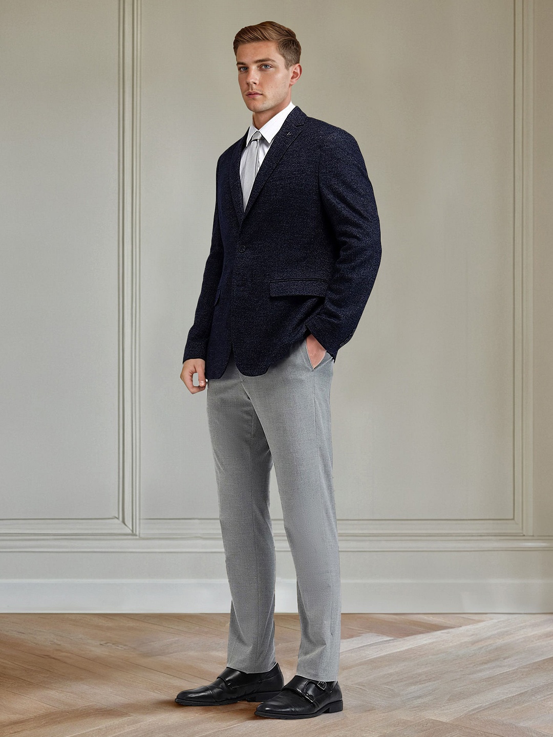 

Arrow Self Design Slim Fit Single-Breasted Formal Blazer, Blue