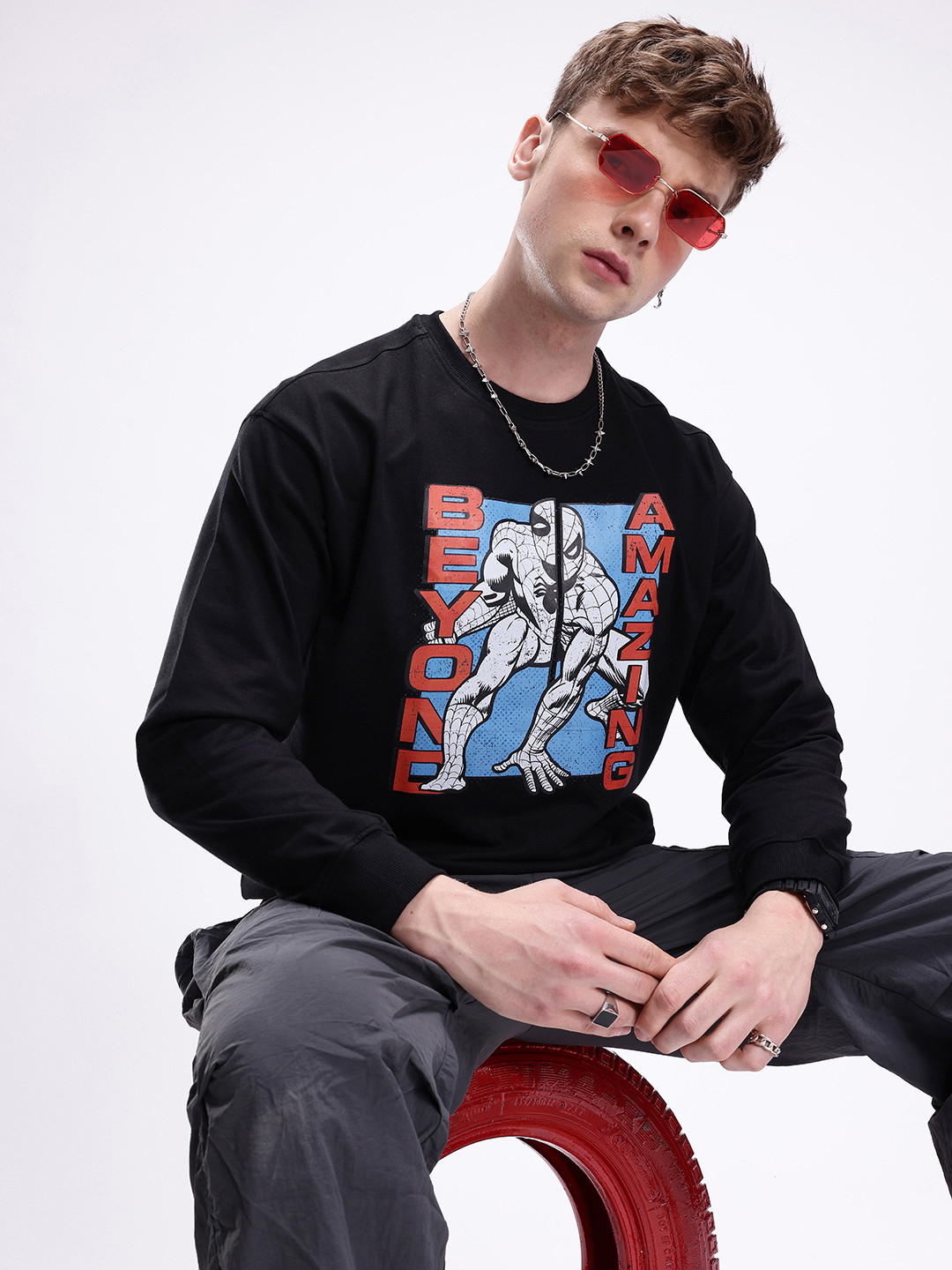 

Kook N Keech Marvel Spider Man Printed Oversized Sweatshirt, Black