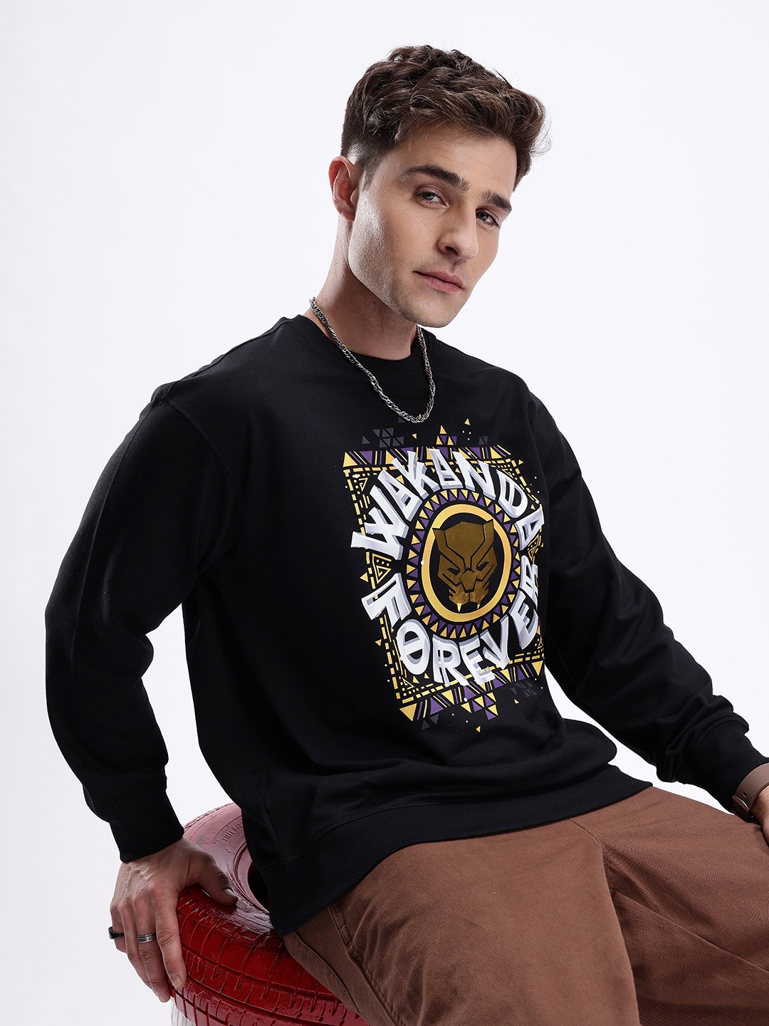 

Kook N Keech Marvel Black Panther Printed Oversized Sweatshirt