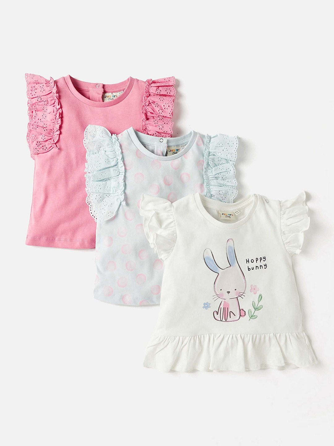 

Juniors by Babyshop Girls Pack Of 3 Printed Round Neck Relaxed Fit Cotton T-shirts, Pink