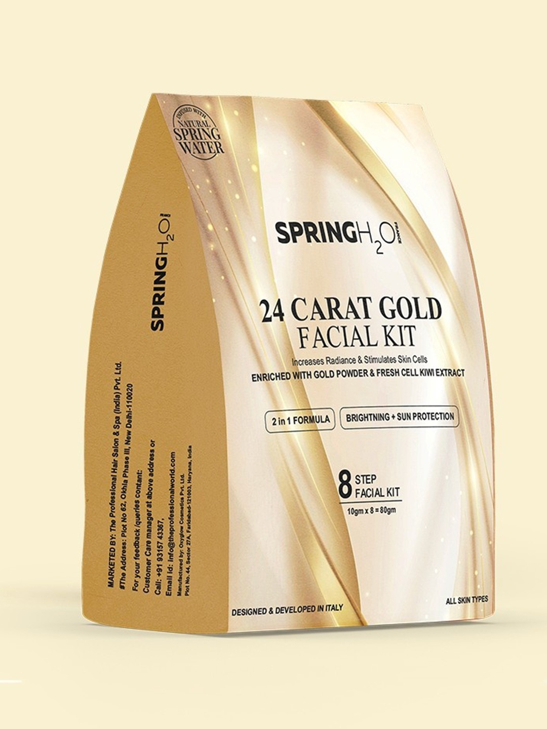 

Spring H2O 8 Steps 2 in 1 Formula Brightening & Sun Protection 24 Carat Gold Facial Kit, White