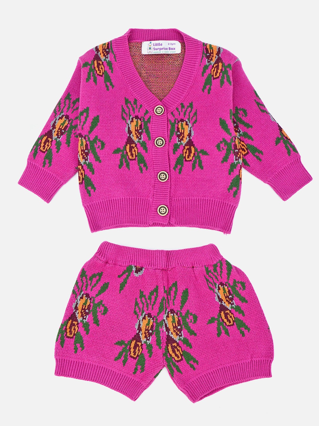 

Little Surprise Box LLP Girls Printed Sweatshirt With Short, Magenta