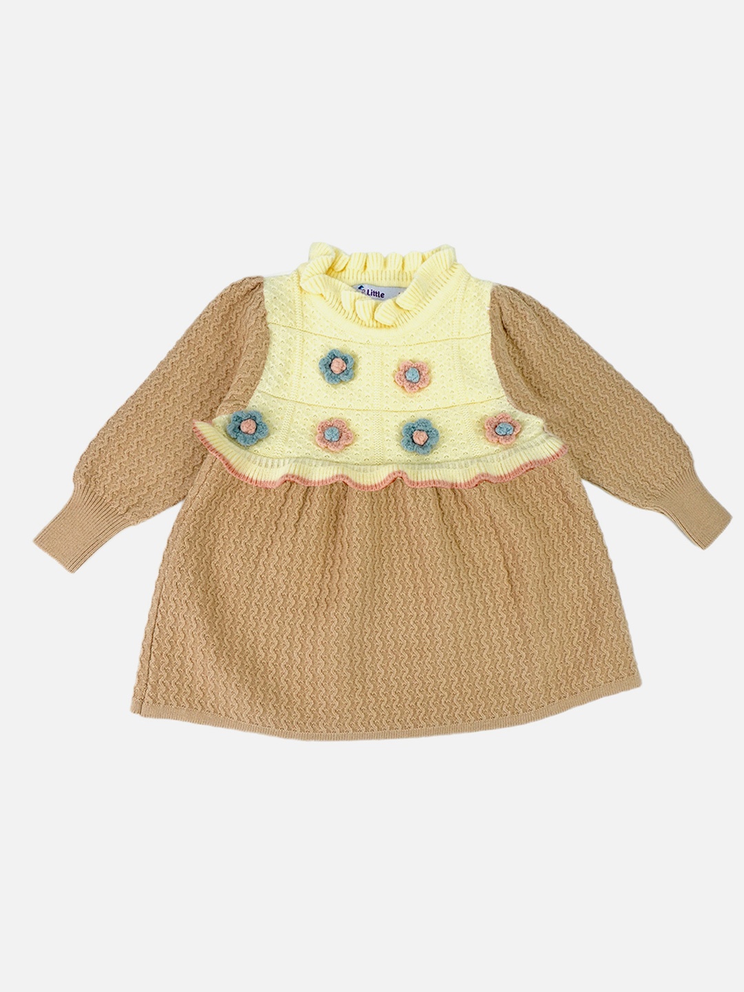 

Little Surprise Box LLP Girls Colourblocked Self Design Fit & Flare Dress, Brown