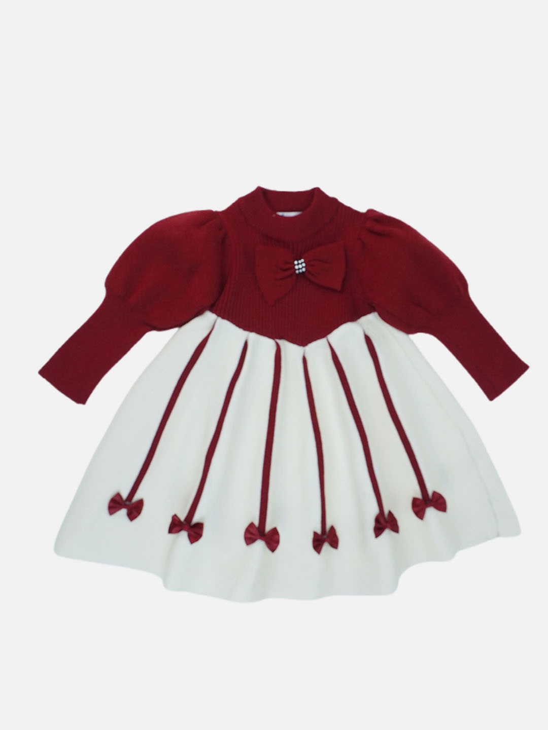 

Little Surprise Box LLP Girl's Colourblocked Winterwear Fit & Flare Dress, Maroon