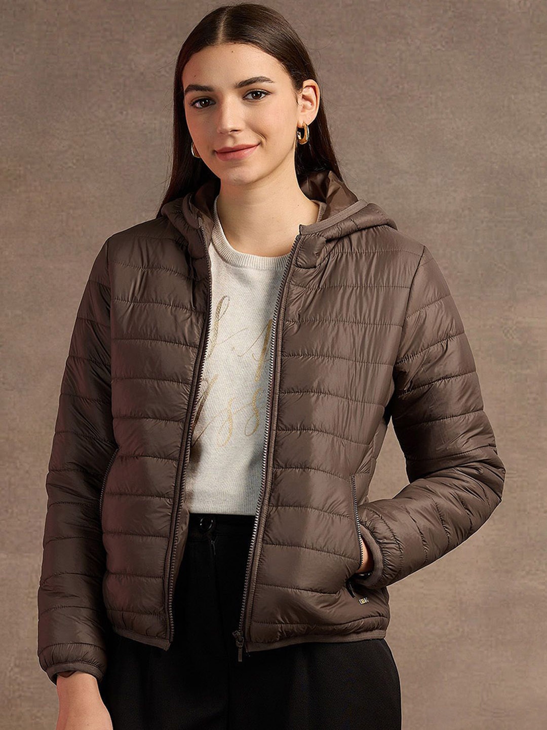 

U.S. Polo Assn. Women Hooded Solid Casual Padded Jacket, Brown