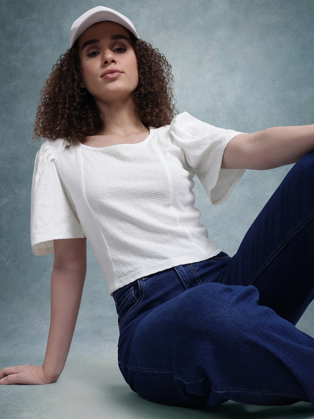 

The Roadster Life Co. Textured Bell Sleeves Regular Top, White
