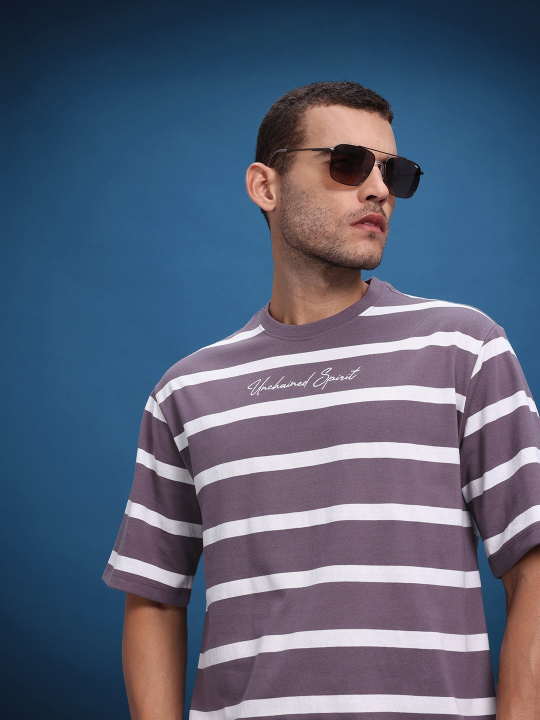 

The Roadster Life Co. Men Striped Relaxed Fit T-shirt, Purple
