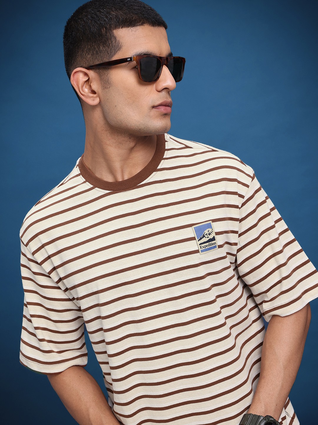 

The Roadster Life Co. Relaxed Fit Striped T-shirt, Beige