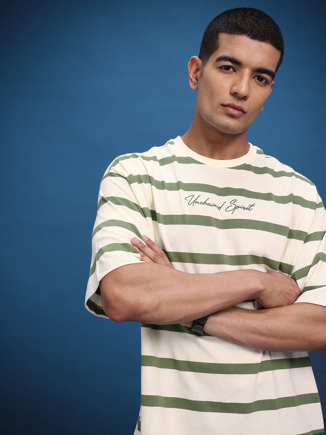 

The Roadster Life Co. Men Striped Relaxed Fit T-shirt, Cream