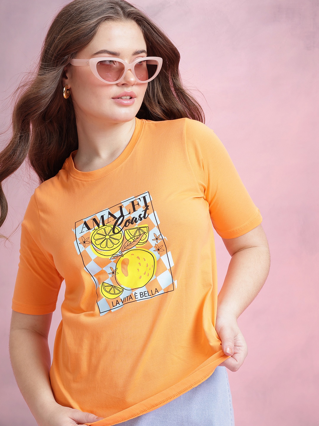 

DressBerry Graphic Printed Pure Cotton T-shirt, Orange