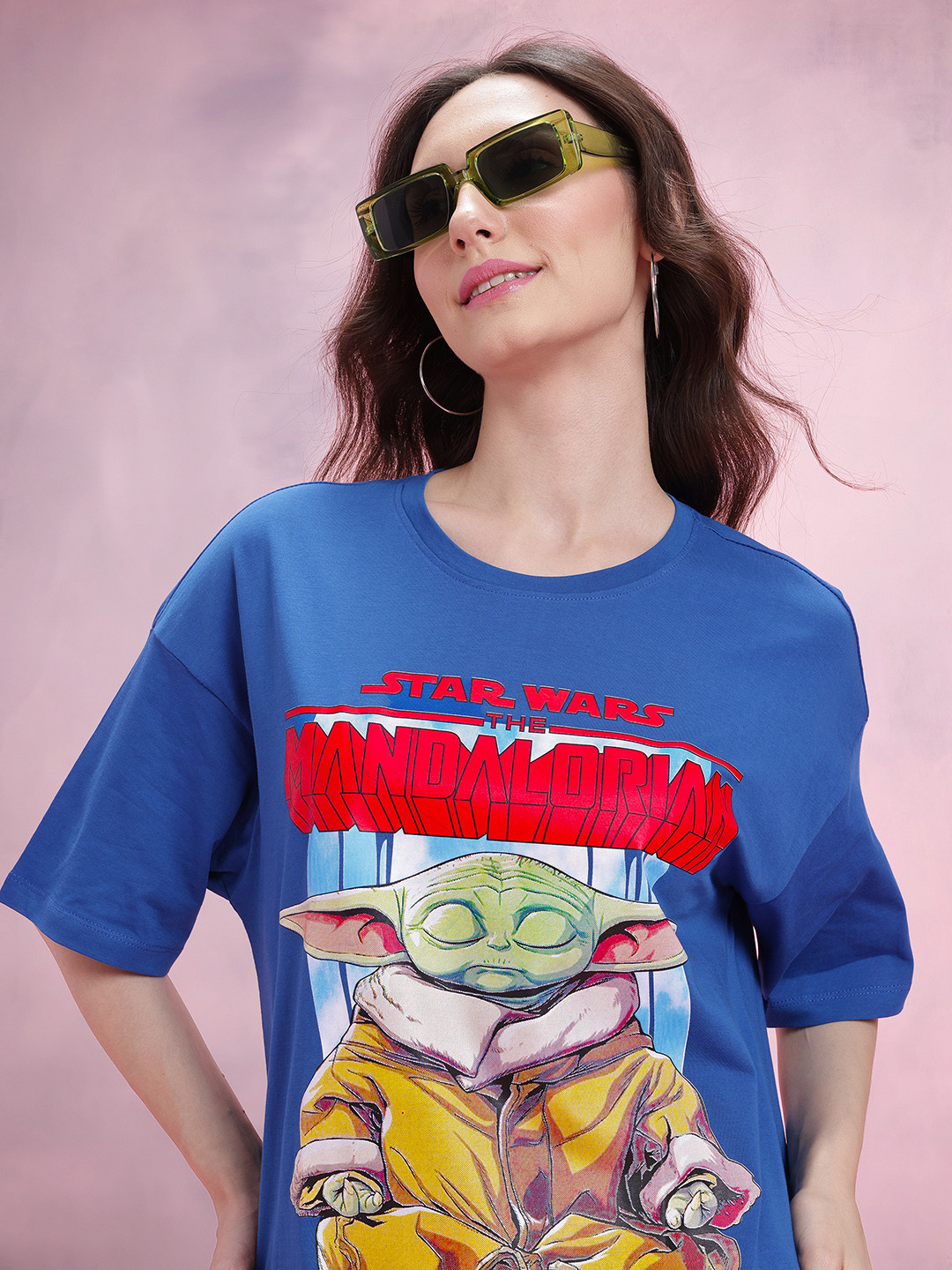

DressBerry The Mandalorian Print Drop-Shoulder Sleeves Pure Cotton Oversized T-shirt, Blue