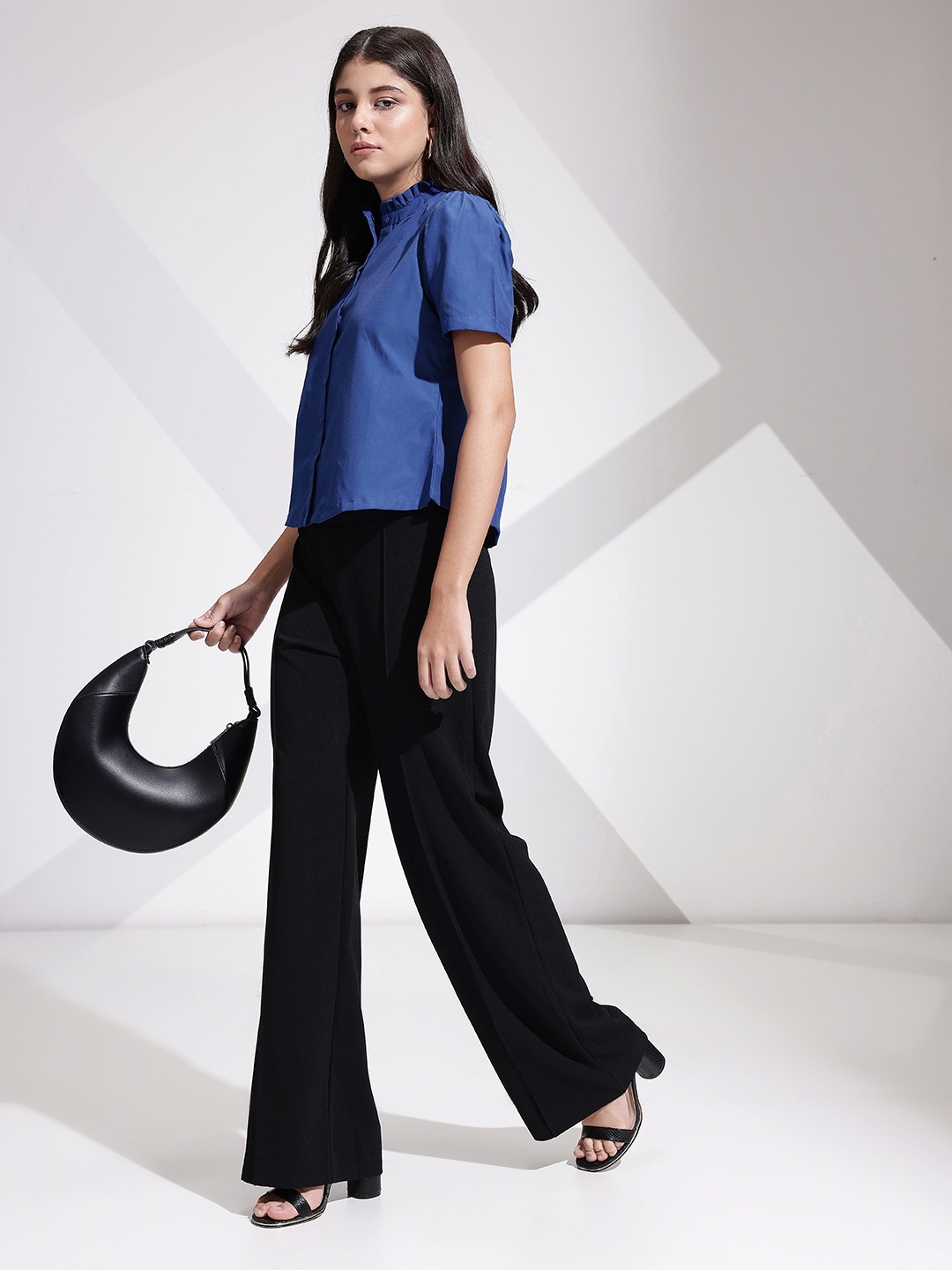 

her by invictus Band Collar Casual Shirt, Blue