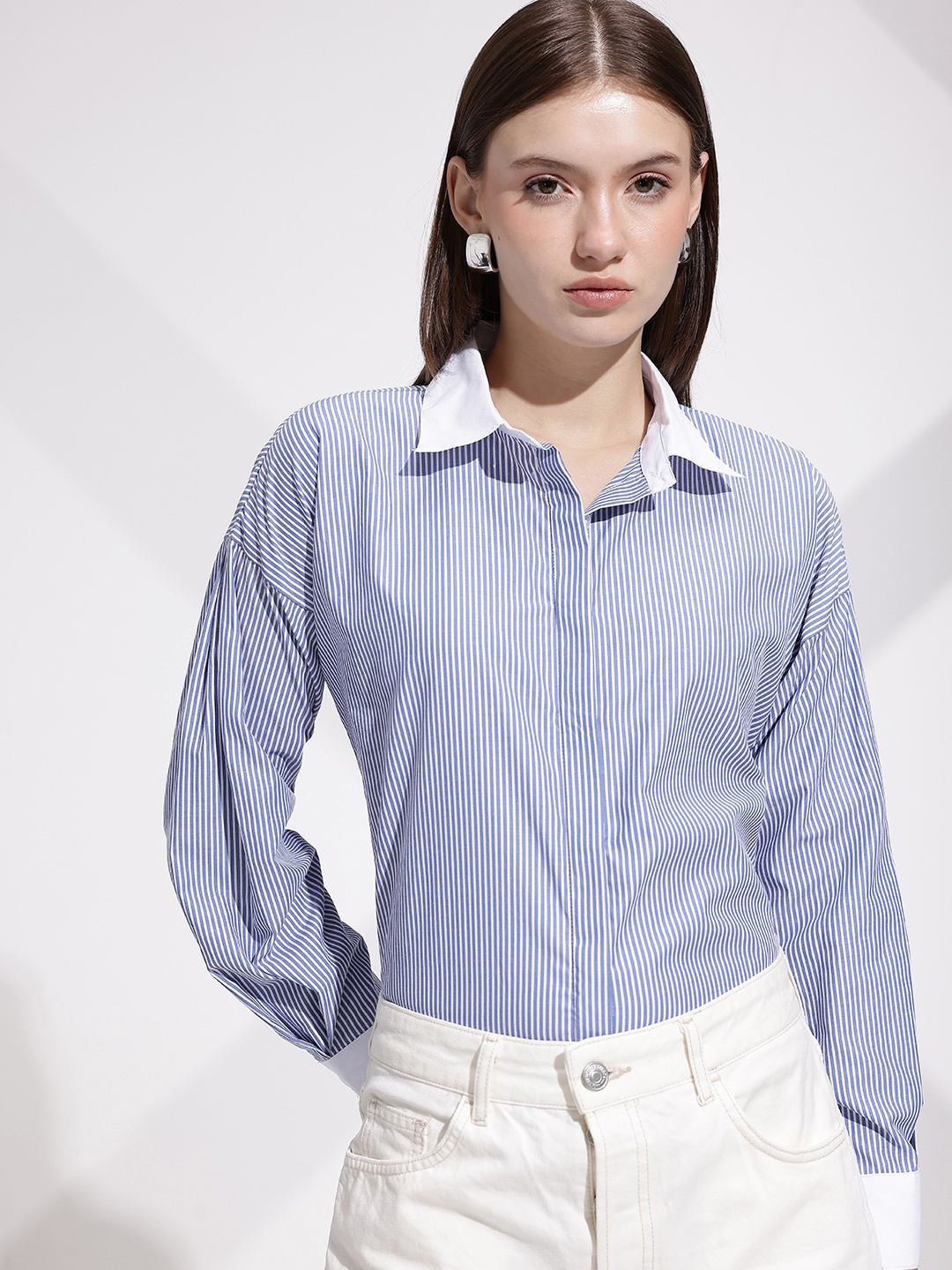 

her by invictus Striped Casual Shirt, Blue