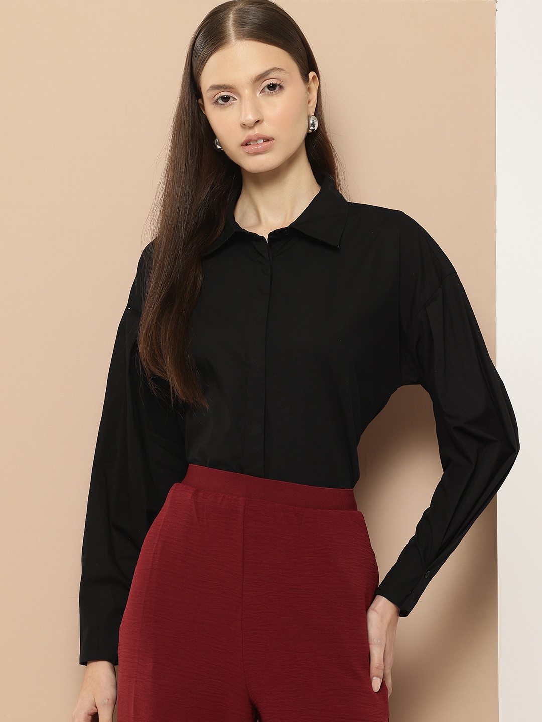 

her by invictus Women Pure Cotton Formal Shirt, Black