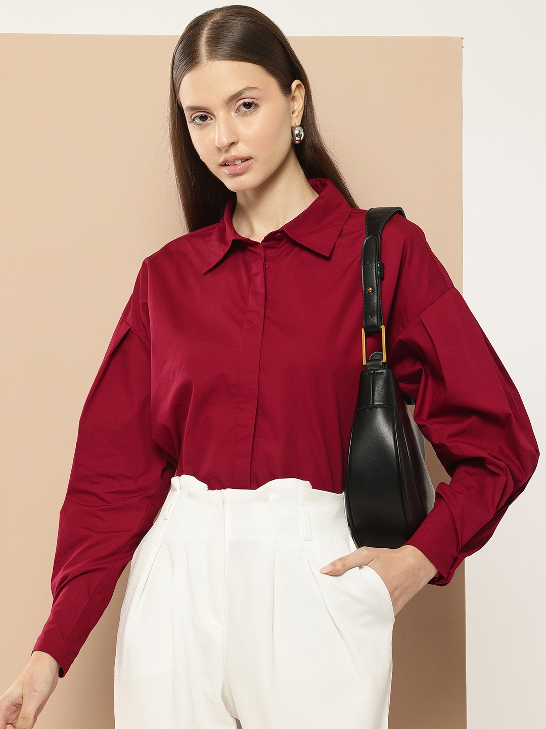 

her by invictus Women Pure Cotton Formal Shirt, Maroon