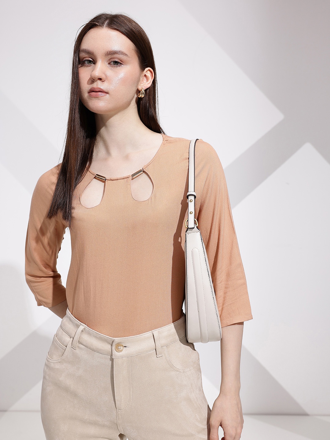

her by invictus Cut-Out Detailed Regular Top, Beige