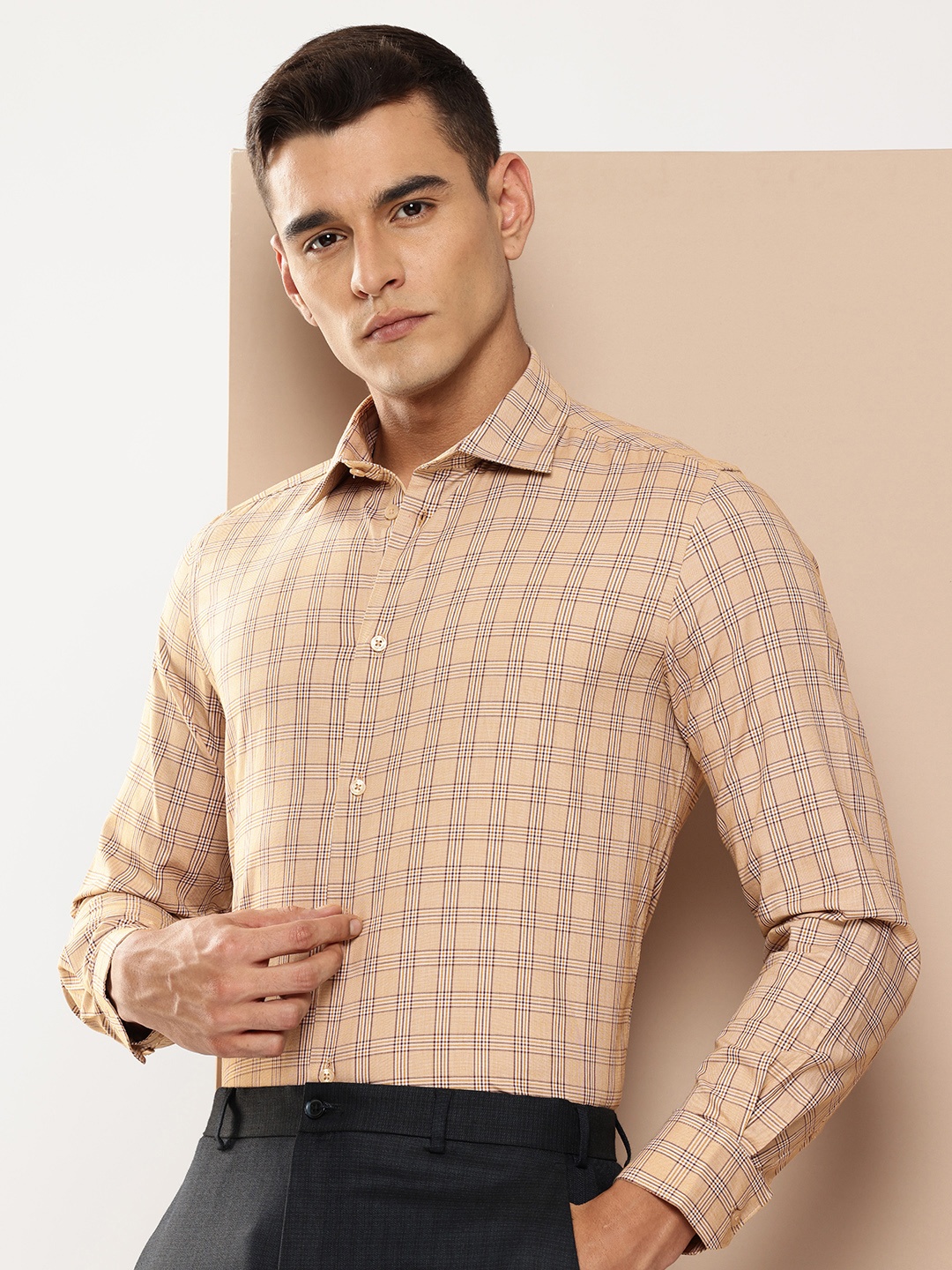 

INVICTUS Slim Fit Opaque Checked Pure Cotton Formal Shirt, Brown