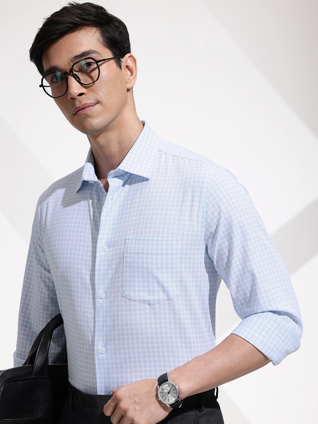 

INVICTUS Slim Fit Micro Checks Opaque Formal Shirt, White