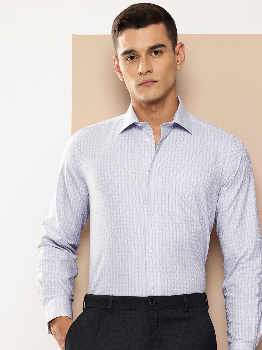 

INVICTUS Slim Fit Opaque Checked Pure Cotton Formal Shirt, Grey