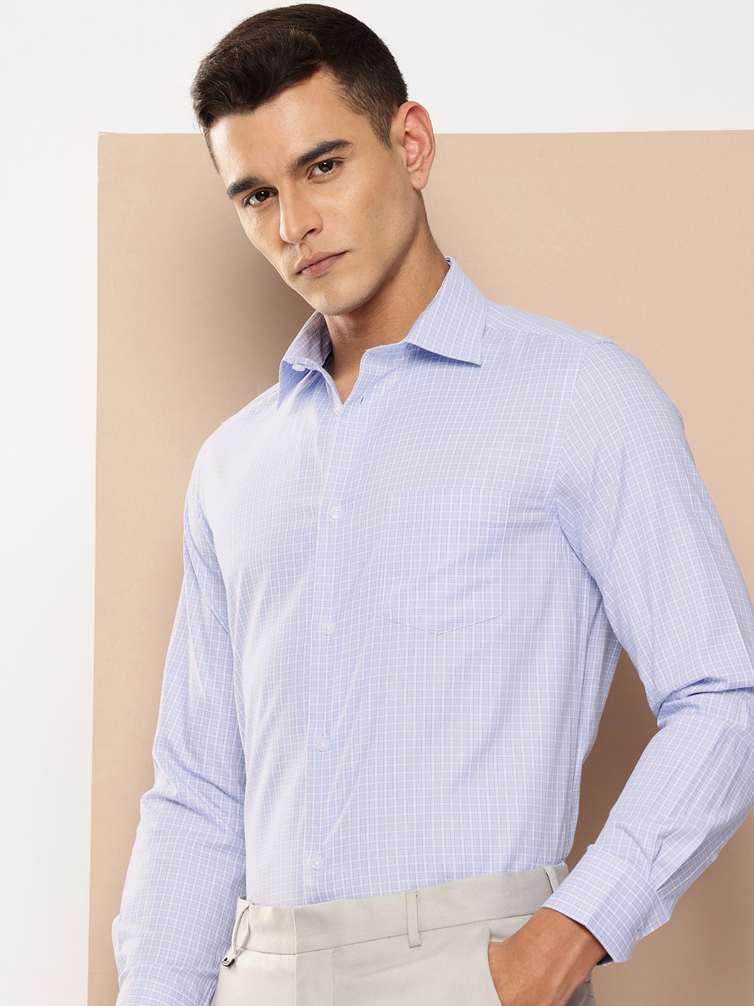 

INVICTUS Slim Fit Opaque Checked Pure Cotton Formal Shirt, Blue
