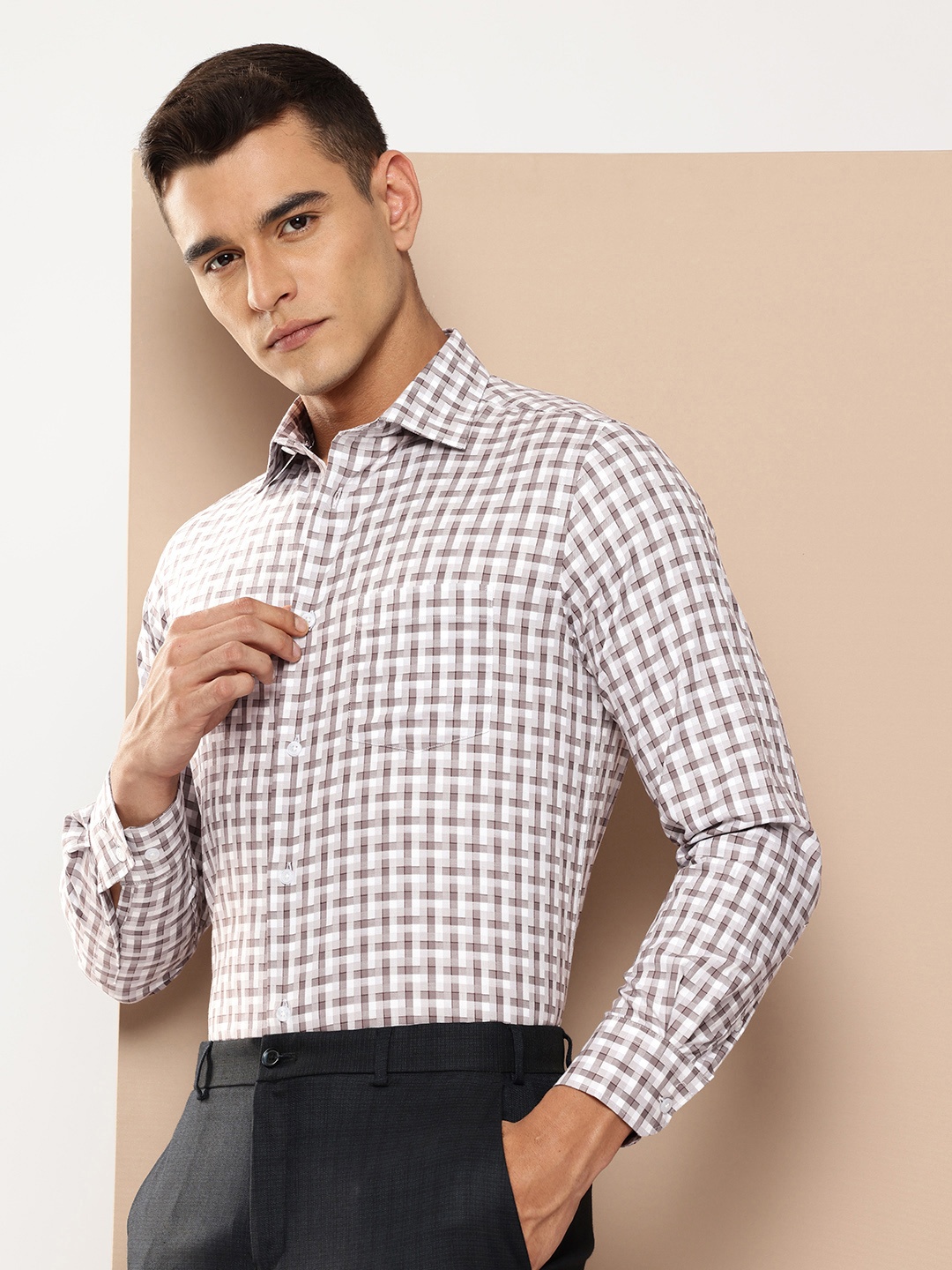 

INVICTUS Slim Fit Opaque Checked Pure Cotton Formal Shirt, White