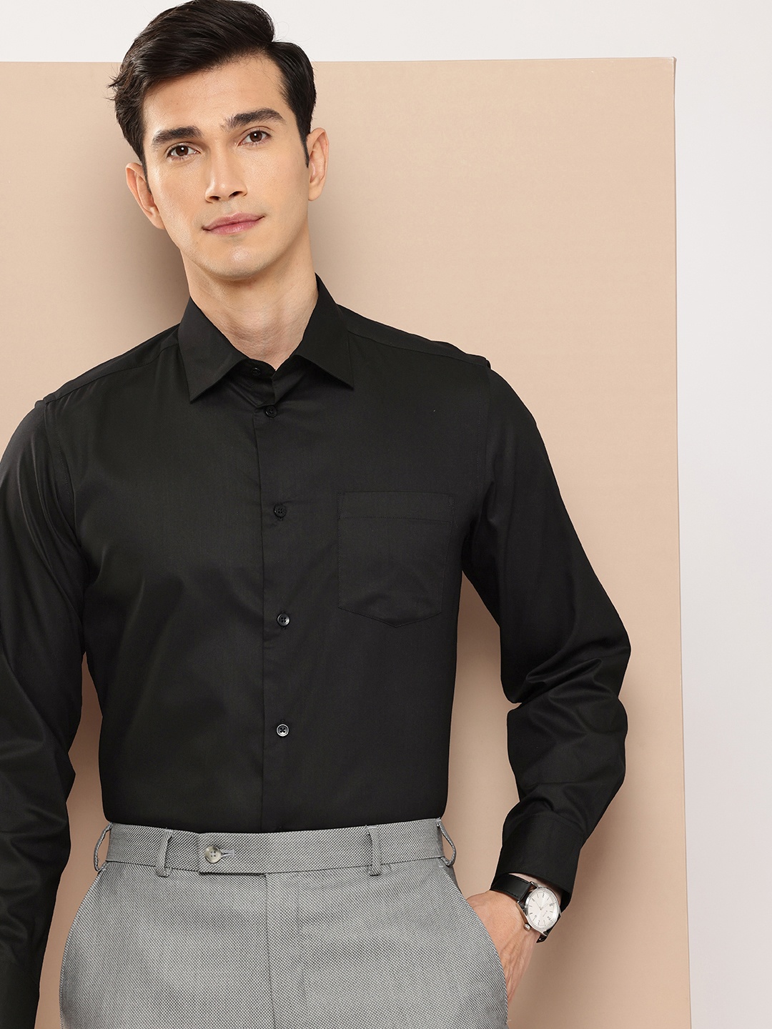 

INVICTUS Slim Fit Opaque Formal Shirt, Black