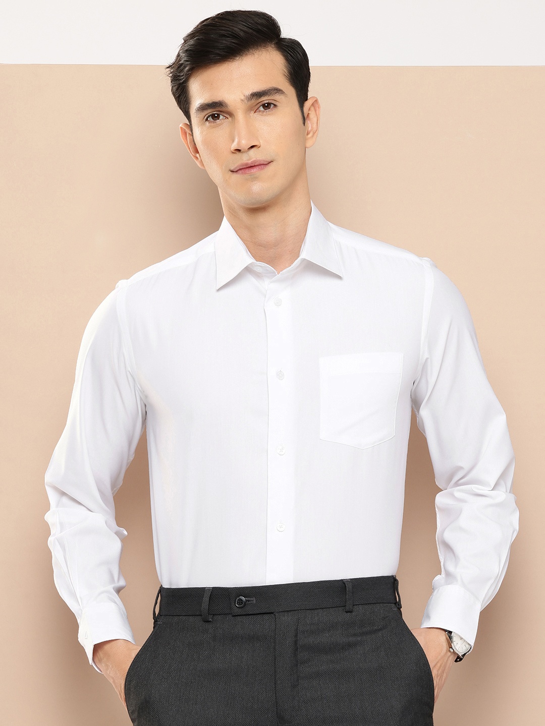 

INVICTUS Pure Cotton Slim Fit Opaque Formal Shirt, White