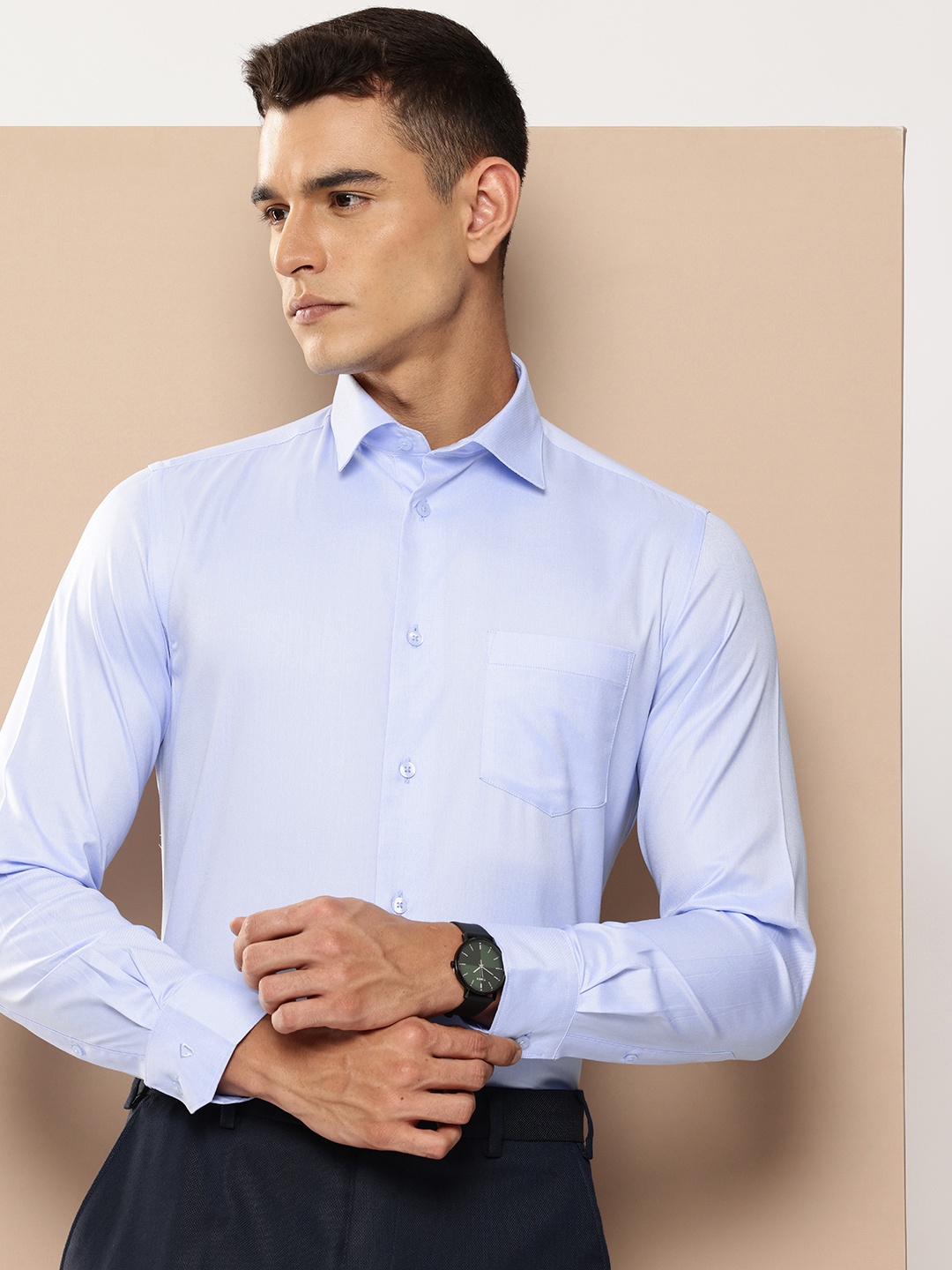 

INVICTUS Pure Cotton Slim Fit Formal Shirt, Blue