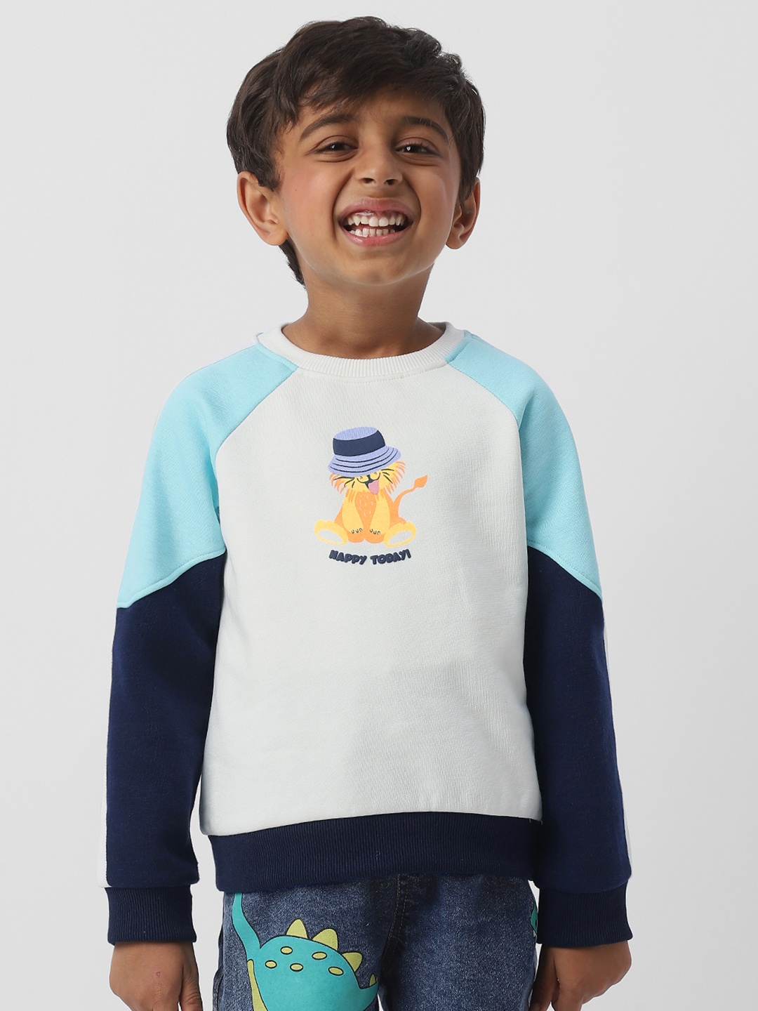 

Nautinati Boys' Cat Print Fleece Round Neck Sweatshirt, White