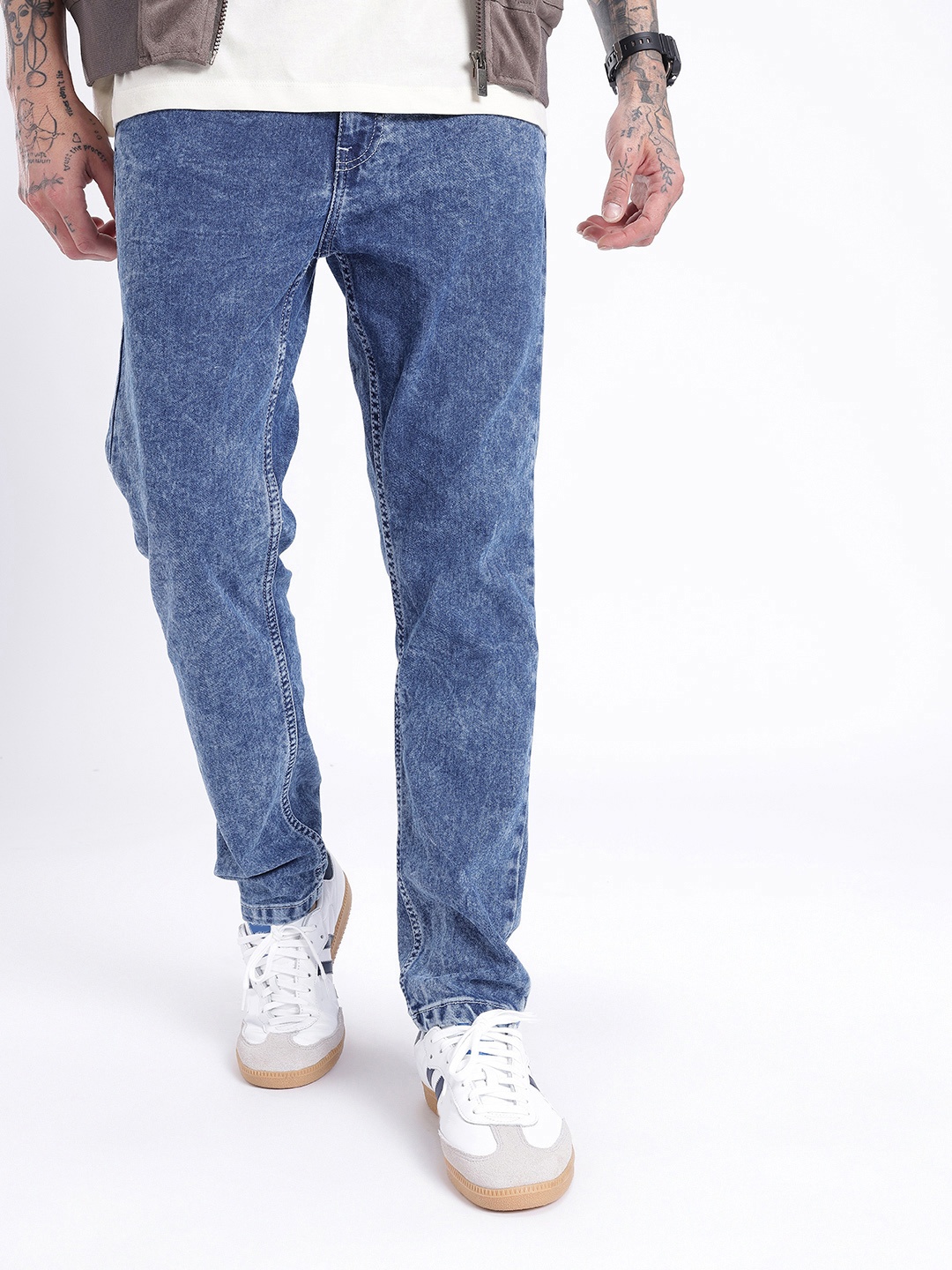 

glitchez Men City Style Skinny Fit Light Faded Printed Stretchable Jeans, Blue