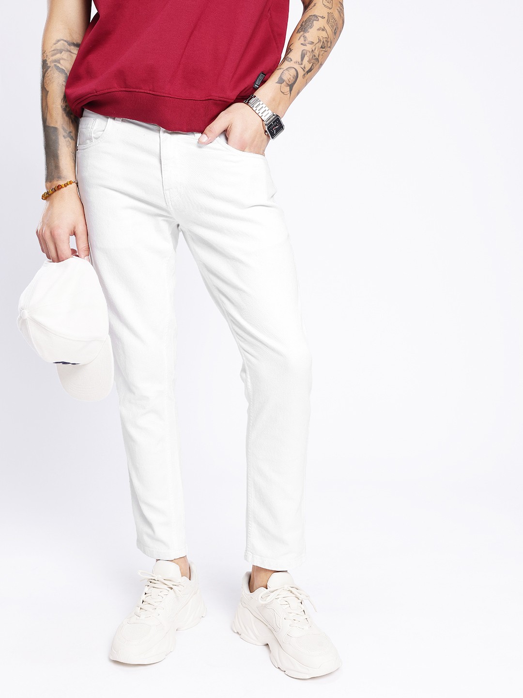 

glitchez Men Cool Vibe Skinny Fit Minimal Printed Jeans, White
