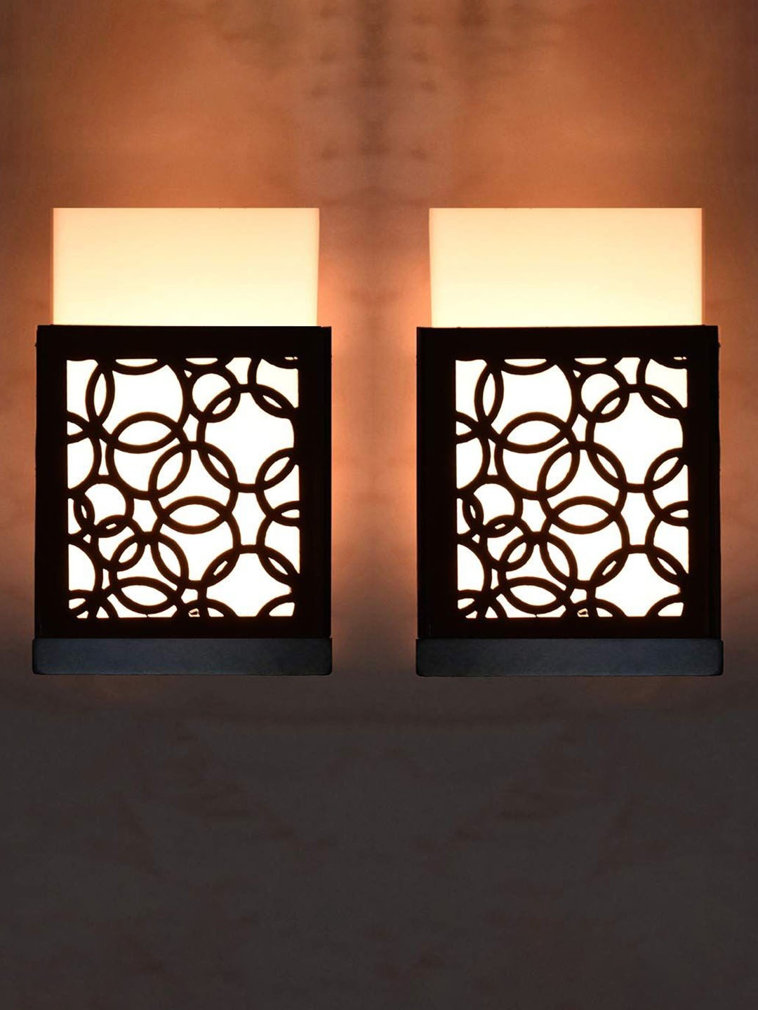 

Gojeeva Black & White 2 Pieces Geometric Printed Wooden Square Shaped Wall Lamps