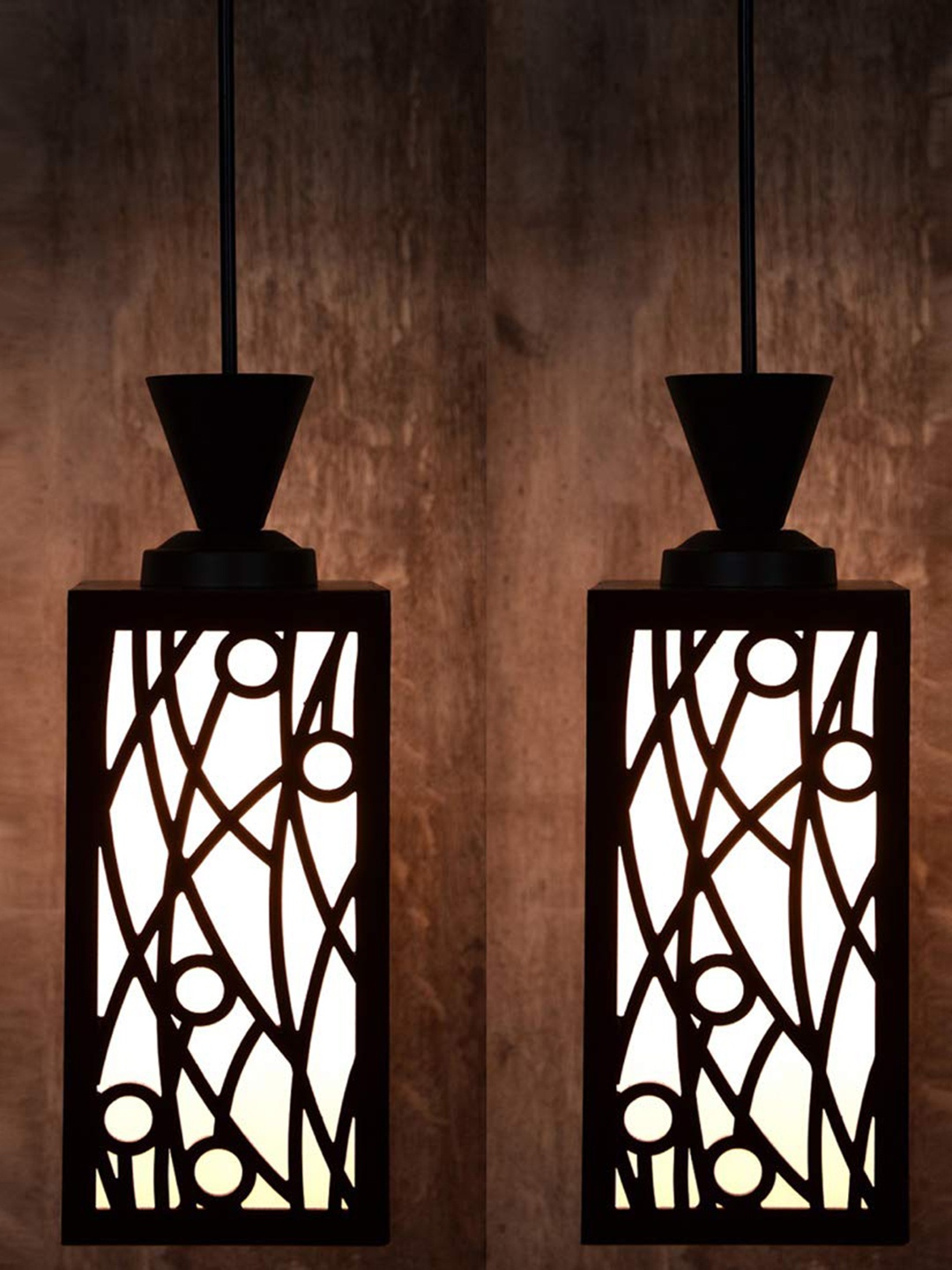 

Gojeeva Black & White 2 Pieces Textured Wooden Square Shaped Wall Lamps