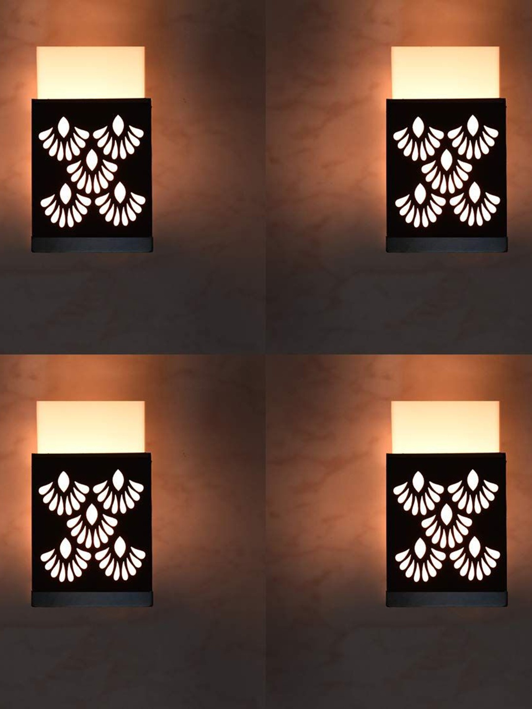 

Gojeeva Black 4 Pieces Floral Textured Rectangle Shaped Wooden Wall Lamp