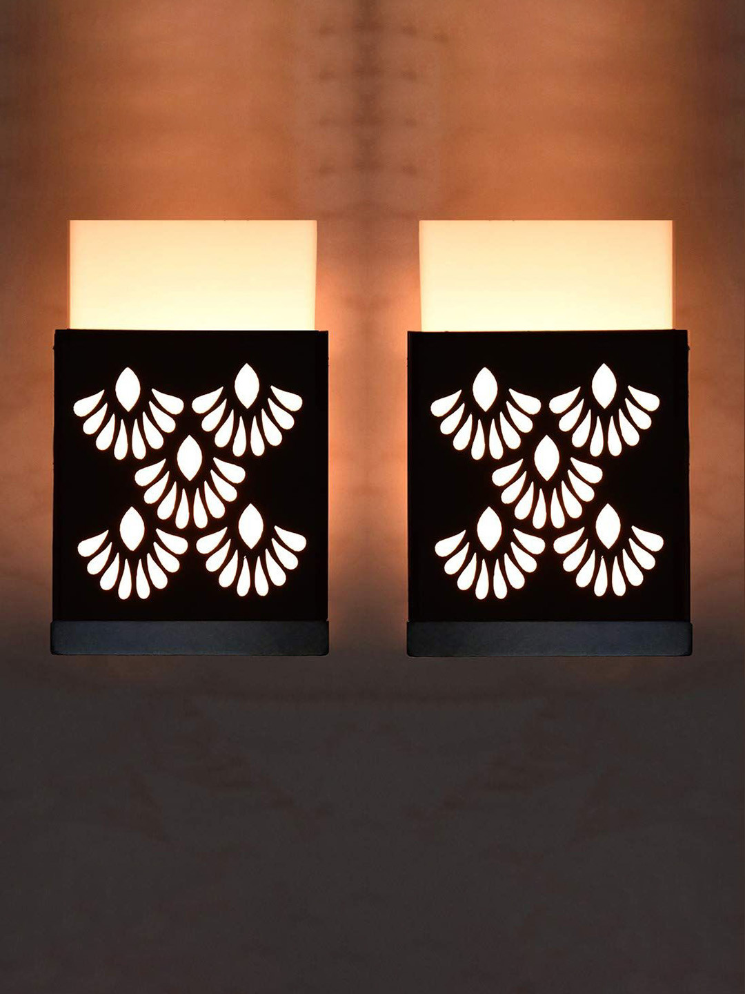 

Gojeeva Black & White 2 Pieces Textured Wooden Square Shaped Wall Lamps