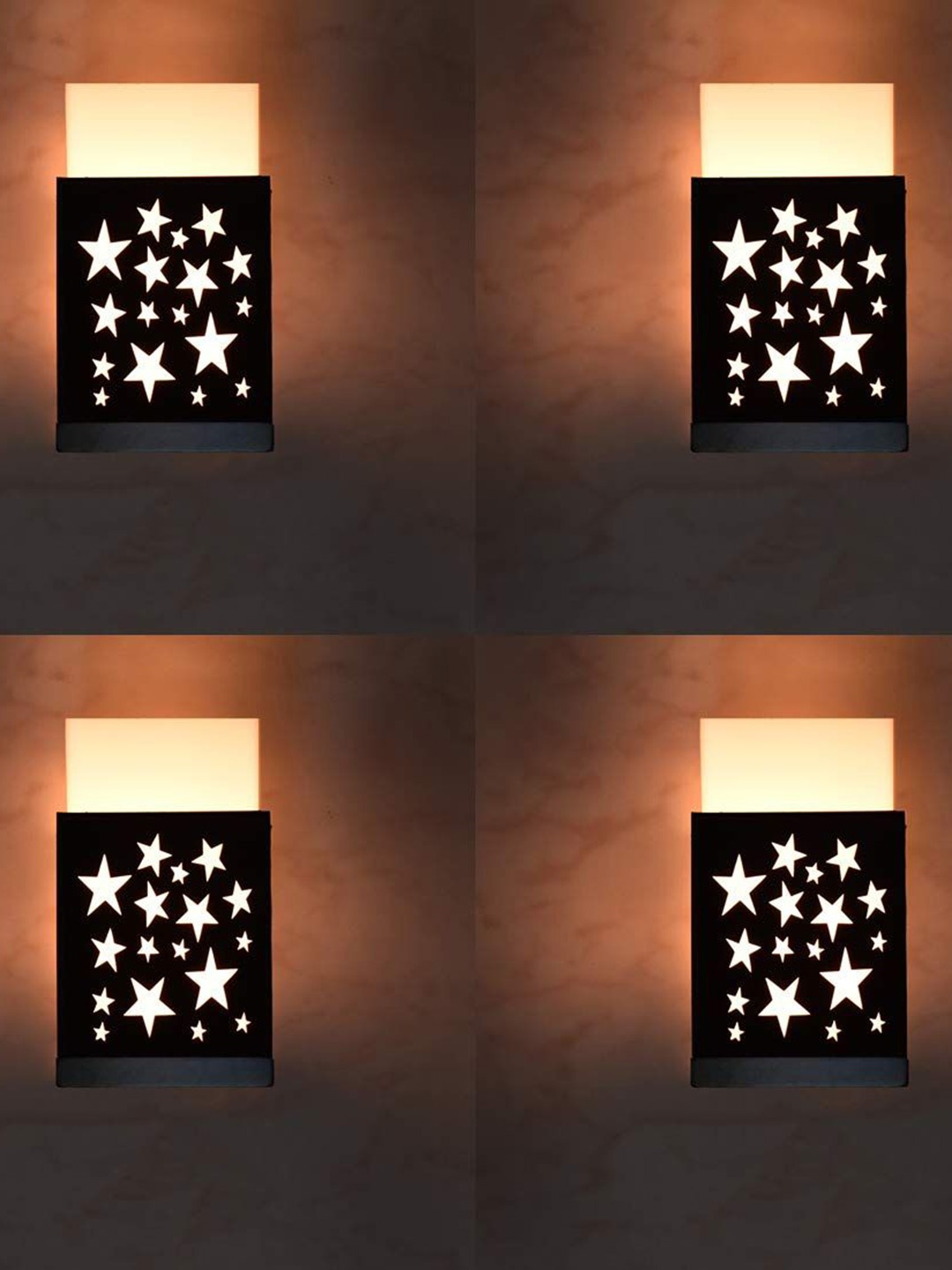 

Gojeeva Black and White 4 Pieces Wooden Square Shaped Wall Lamps