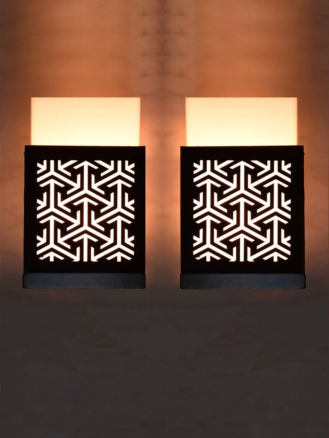 

Gojeeva Black 2 Pieces Wood Square Shaped Textured Contemporary Wall Lamp