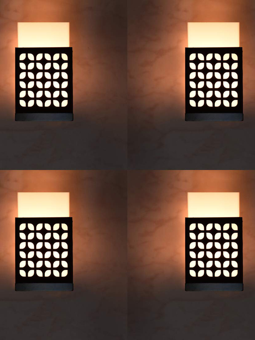 

Gojeeva Black 4 Pieces Floral Textured Rectangle Shaped Wooden Wall Lamp