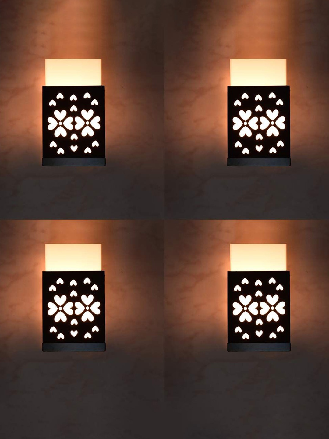 

Gojeeva Black 4 Pieces Textured Wooden Square Shaped Wall Lamps