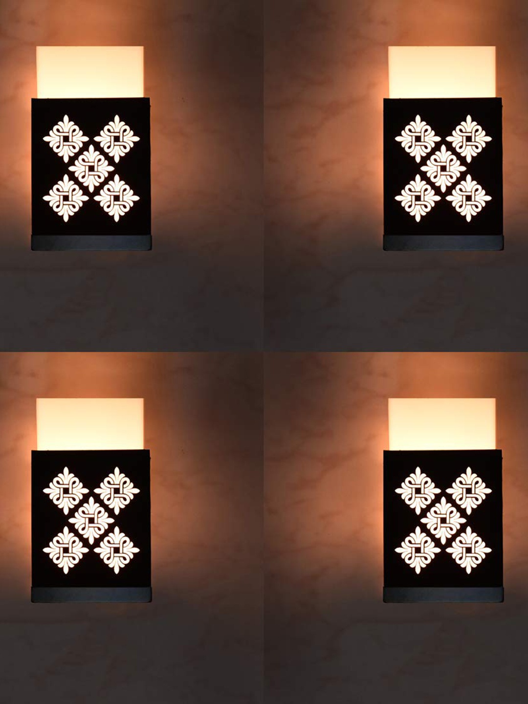 

Gojeeva Black & White 4 Pieces Textured Contemporary Wooden Rectangle Shaped Wall Lamp