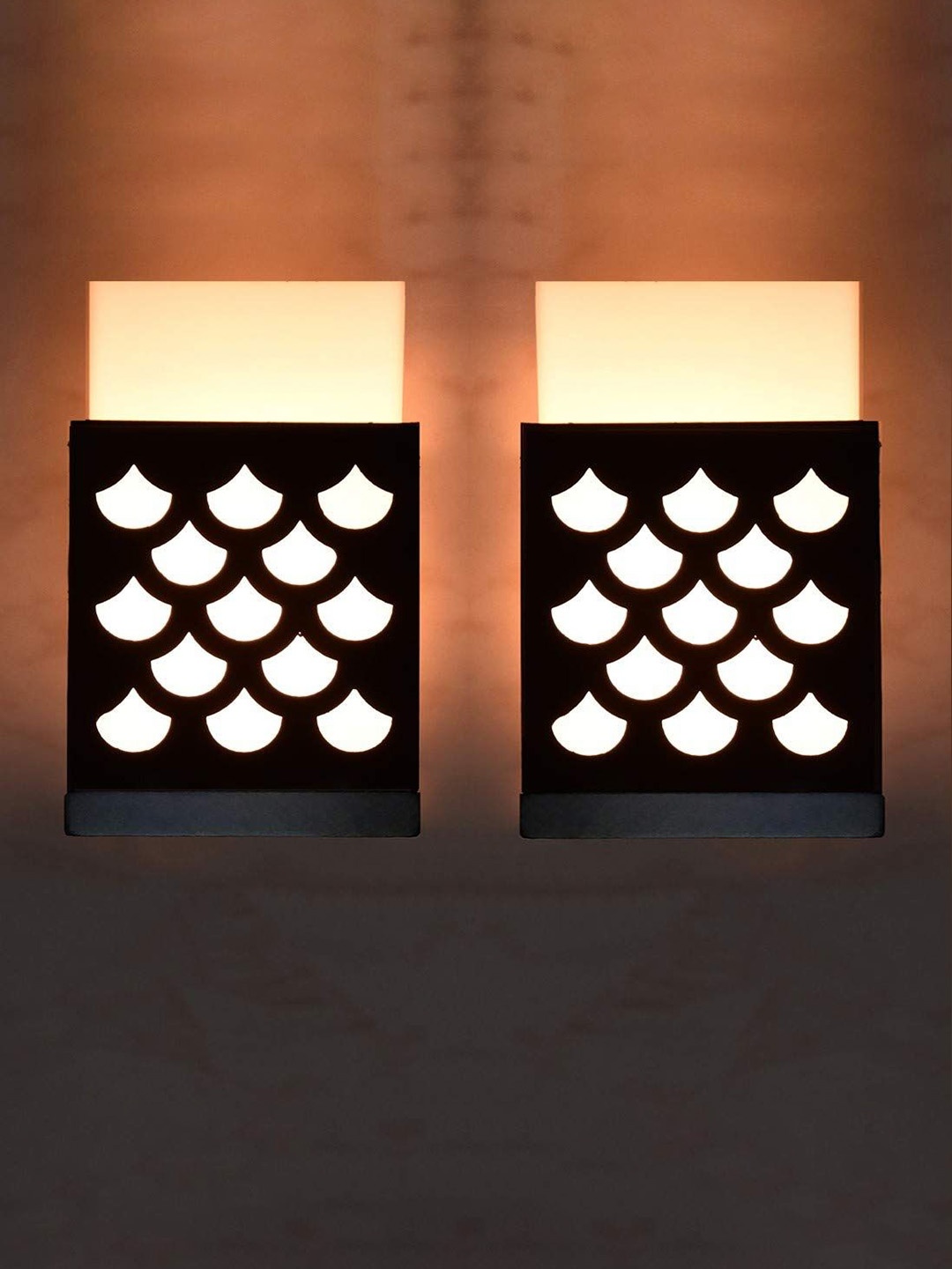 

Gojeeva Black & White 2 Pieces Textured Contemporary Wooden Rectangle Shaped Wall Lamp