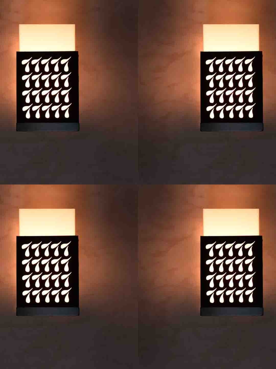 

Gojeeva Black and White 4 Pieces Wooden Textured Square Shaped Wall Lamps