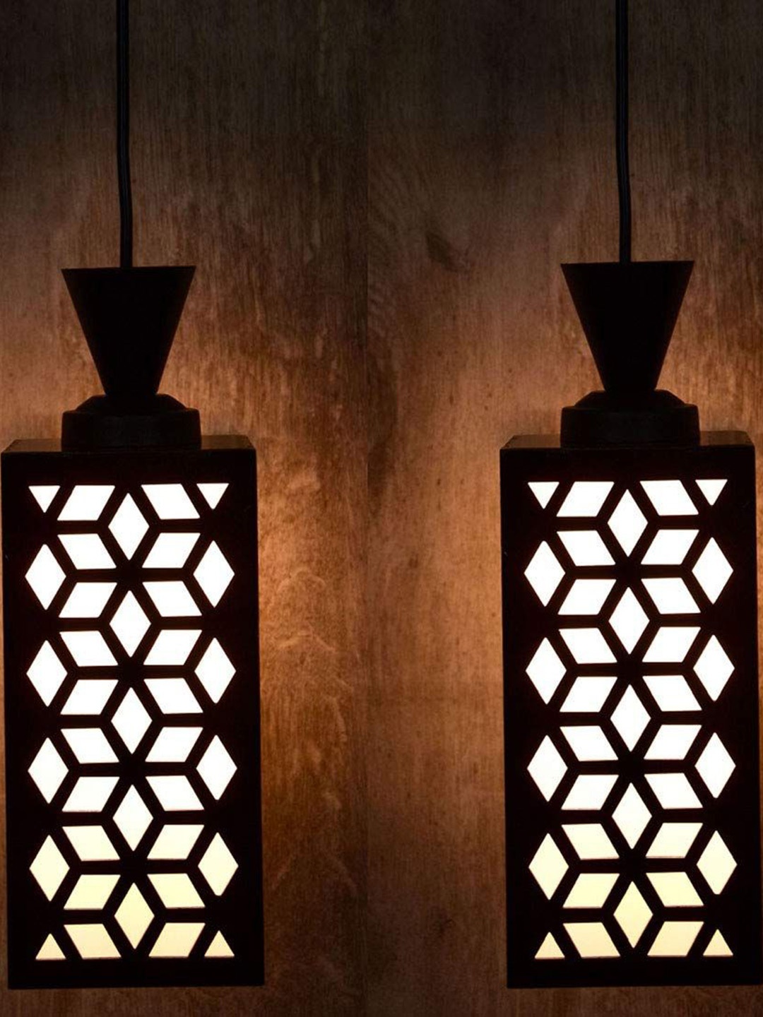 

Gojeeva Black & White 2 Pieces Textured Contemporary Wooden Rectangle Shaped Hanging Lamp